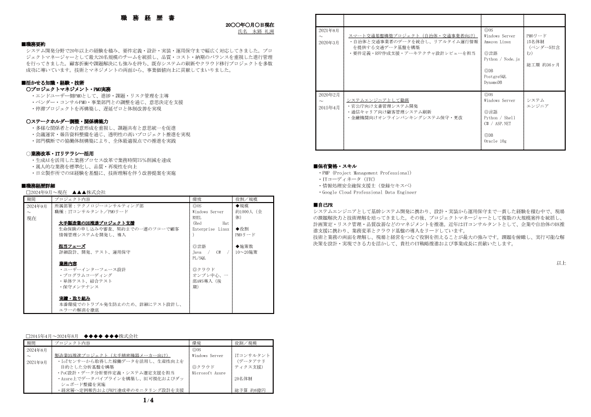 職務経歴書サンプル