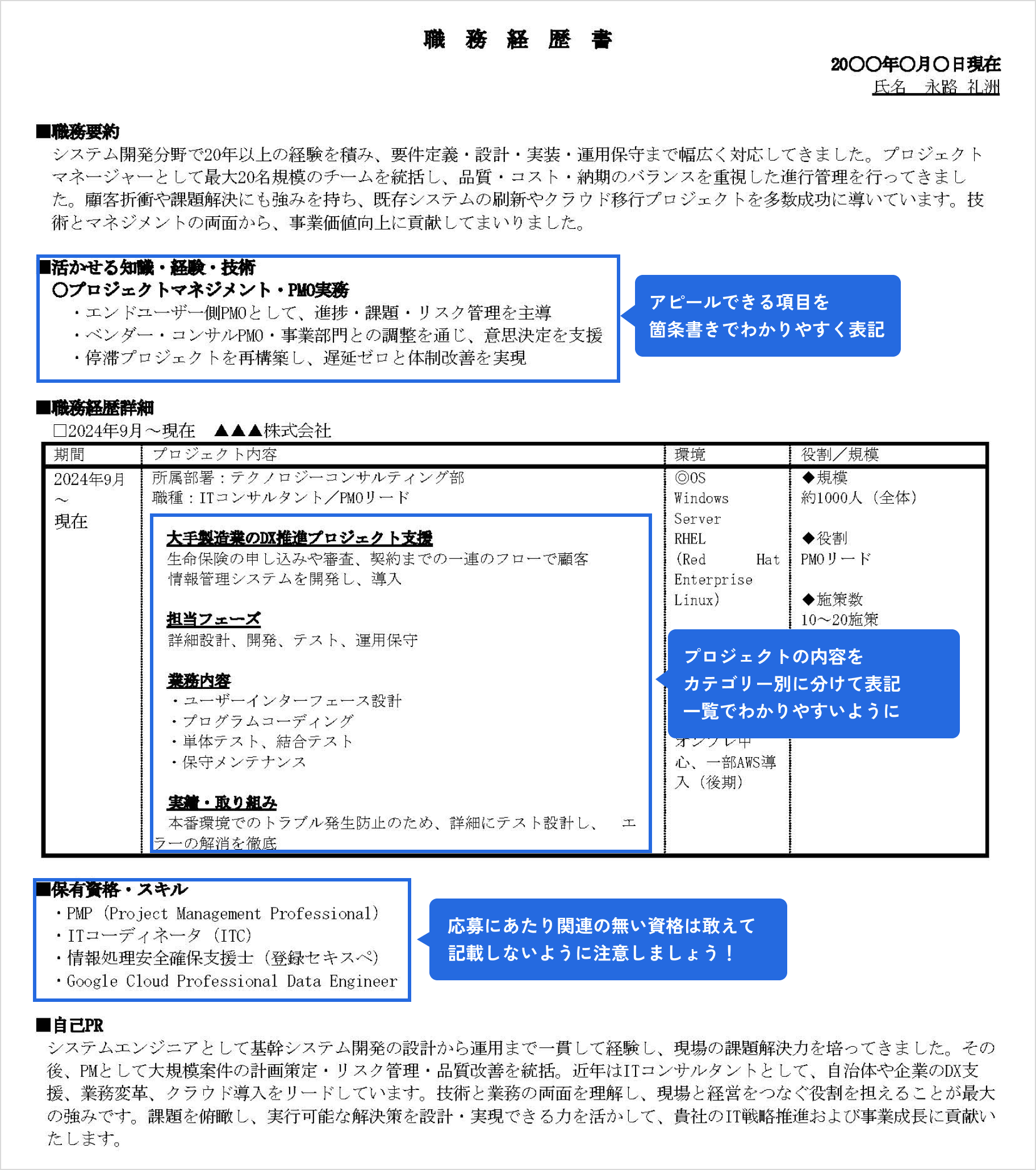 職務経歴書サンプル PM職
